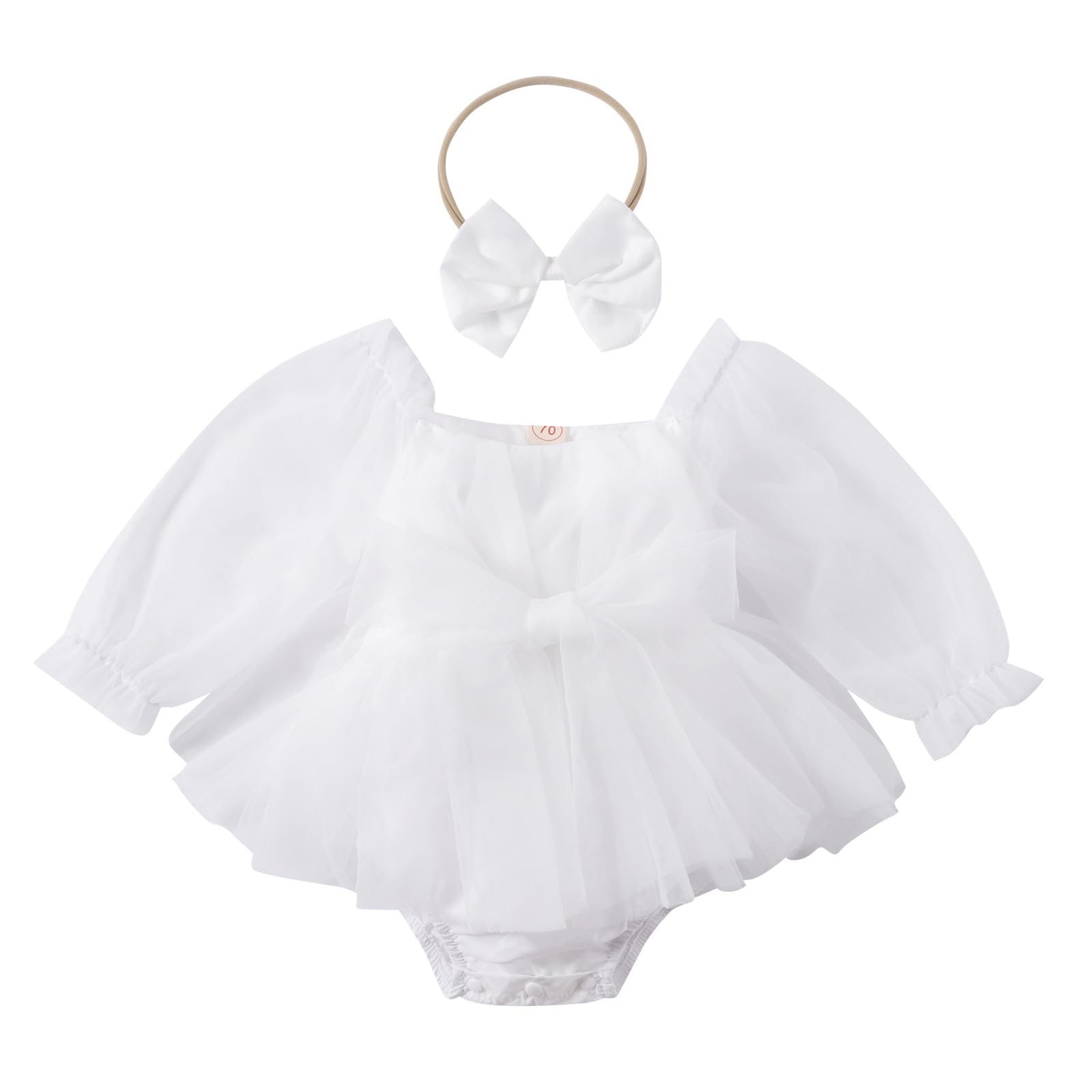 ODASDO Newborn Baby Girl Romper Dress Flower Embroidery Tutu Princess Long Sleeve One-Piece Bodysuit Cake Smash Outfit
