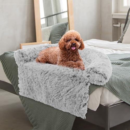 COSTWAY Hundebett flauschig, Sofaschutz Hund, Hundedecke für Sofa, Hundekissen waschbar, Plüschbett für kleine & mittelgroße & große Hunde Katzen, Hundematte aus Plüsch, 101 x 89 x 16 cm, Grau-weiß