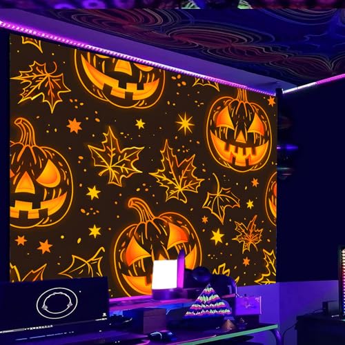 Image of Nuxovilar Pumpkin Faces Wall Tapestry Polyester 90.55x70.86 In