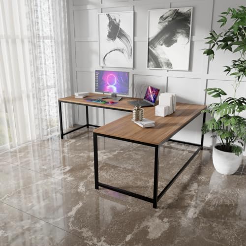 Image of Riyan Luxiwood Marshal Study Table, L - Shape Office, Living Room, Gaming Table, Work from Home, Computer and Laptop Tables for Two Persons - (Beige)