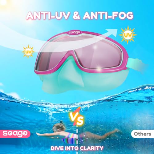 Image of Seago Kids Swim Goggles 2 Pack for 3-12, Anti-Fog Clear View,Toddler Goggles with Nose Cover Swimming Goggles