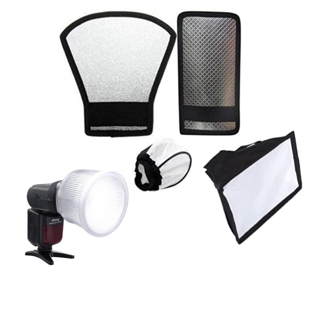 Silver White Flash Diffuser Reflector for Flash Set of 1 PIS of 5 Camera Flash Lambency Flash Diffuser with Four Color Domes White, Blue Red and Yellow with White Cloth-image-36