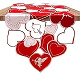 Arciveberg Valentine's Day Table Runner with Embroidered Love Heart, Holiday Wedding Anniversary Tab