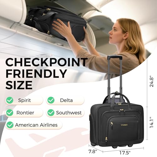 Image of Ytonet Rolling Laptop Bag Women, 17.3 Inch Laptop Briefcase with Large Cup Holder, Carry On Luggage with Insulated & Waterproof Pocket, Roller Bag with Lock, Teacher Bag for Work Travel,Black