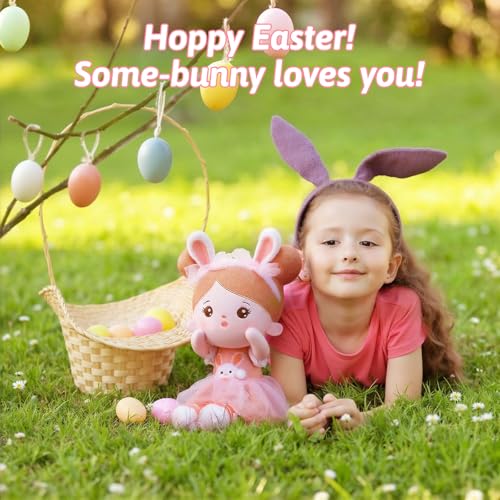 Image of OUOZZZ 12.6 inch Soft Baby Doll Toys for 1 + Year Old Girl Gifts - Easter Gifts Bunny Plush for Kids Easter Toys Decorations Basket Stuffers for Toddlers Infants