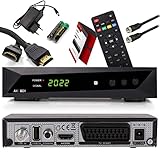 RED OPTICUM Sat Receiver HD 1080p, Full HD, für Satellitenschüssel mit Aufnahmefunktion, AAC-LC Audio, PVR, HDMI, SCART, USB, Coaxial - Timeshift & Einkabel tauglich - SBox Set + HDMI & SAT Kabel