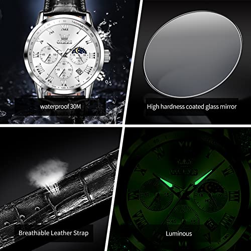 Image of OLEVS Men's Leather Analog Quartz Watch - Luxury Chronograph Wristwatch with Date, Waterproof, Luminous - Dress Style