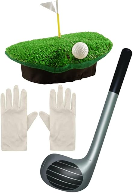 Dreamzfit - Adult Unisex Pub Golf Golfer Golfing Costume Accessory ~ FUNNY GOLF HAT, WHITE GLOVES & INFLATABLE CLUB - Novelty Fancy Dress Hen Stag Night Sport Party, Green