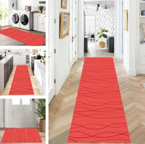 ZUZEKU Läufer Teppich 50x180cm Rot Waschbar
