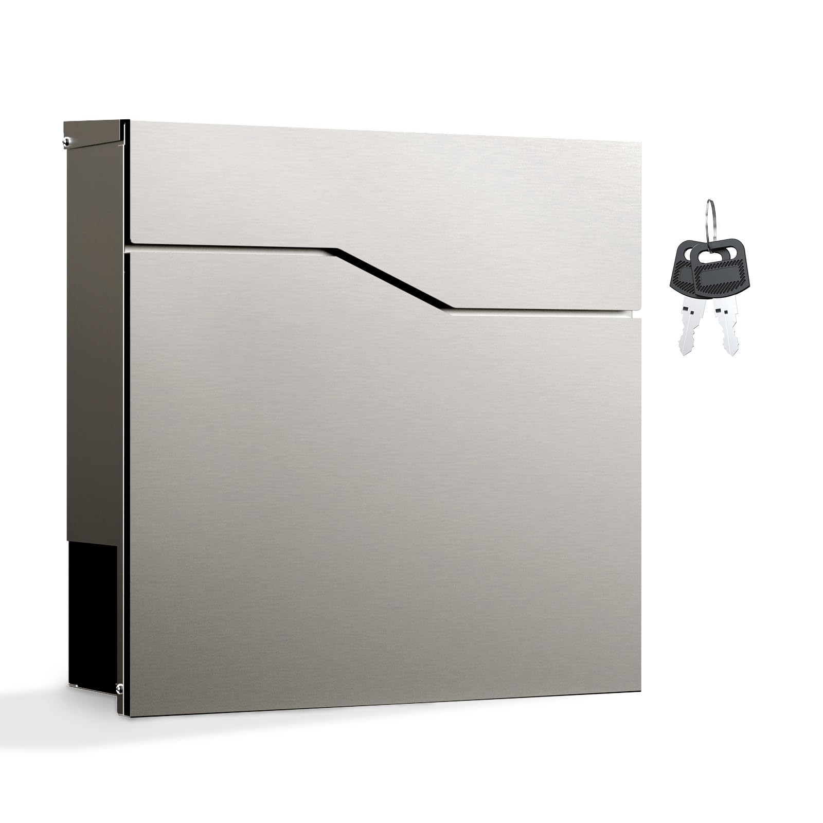 Wiltec Designer Briefkasten V19 Edelstahl 370 x 105 x 370 mm, Wandbriefkasten mit Schloss und Zeitungsrolle