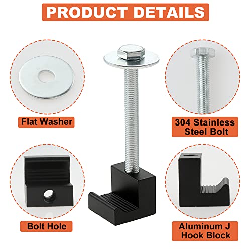 Petchor 4Pcs Truck Tool Box Mounting Kit, Truck Tool Box Tie Downs J Hooks Crossover Aluminum Truck Tool Box Tie Downs For Pickup Truck Tool Box , Black #TOP2