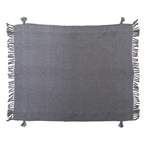 Bloomingville Woven Cotton Blend Blanket With Fringe And Tassels, Charcoal Throws, 60" L X 50" W X 0" H, Grey #TOP13