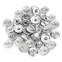 HELIFOUNER 100 Pieces #6-32 Flange Nuts, Serrated Flange Hex Lock Nuts Assortment Kit, 304 Stainless Steel 18-8, Bright Finish, Coarse Thread