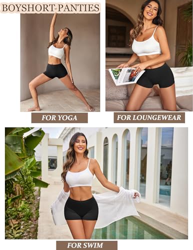 Image of Ekouaer Boyshort Panties Women's Soft Underwear Briefs Invisible Hipster 3 Pack Or 4 Pack Seamless Boxer Brief Panties S-XXL