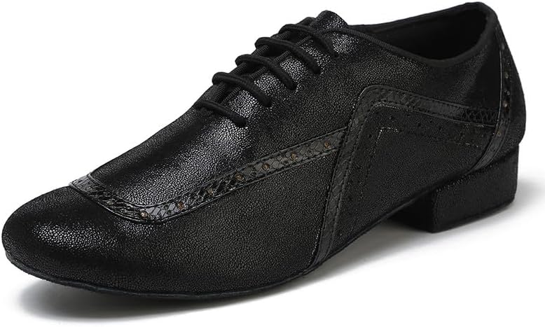AOQUNFS Men's Latin Dance Shoes Black Leather Ballroom Tango Salsa Character Shoes,Model L235