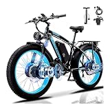 QIKAITU Bicicletta Elettrica Adulto, 26'' ×4.0'' Fat Tire Bici Elettrica, 21 Velocità Bicicletta Elettrica da 48V 23Ah Batteria Rimovibile, 25km/h & Autonomia di 120-140km E-bike (Blue)