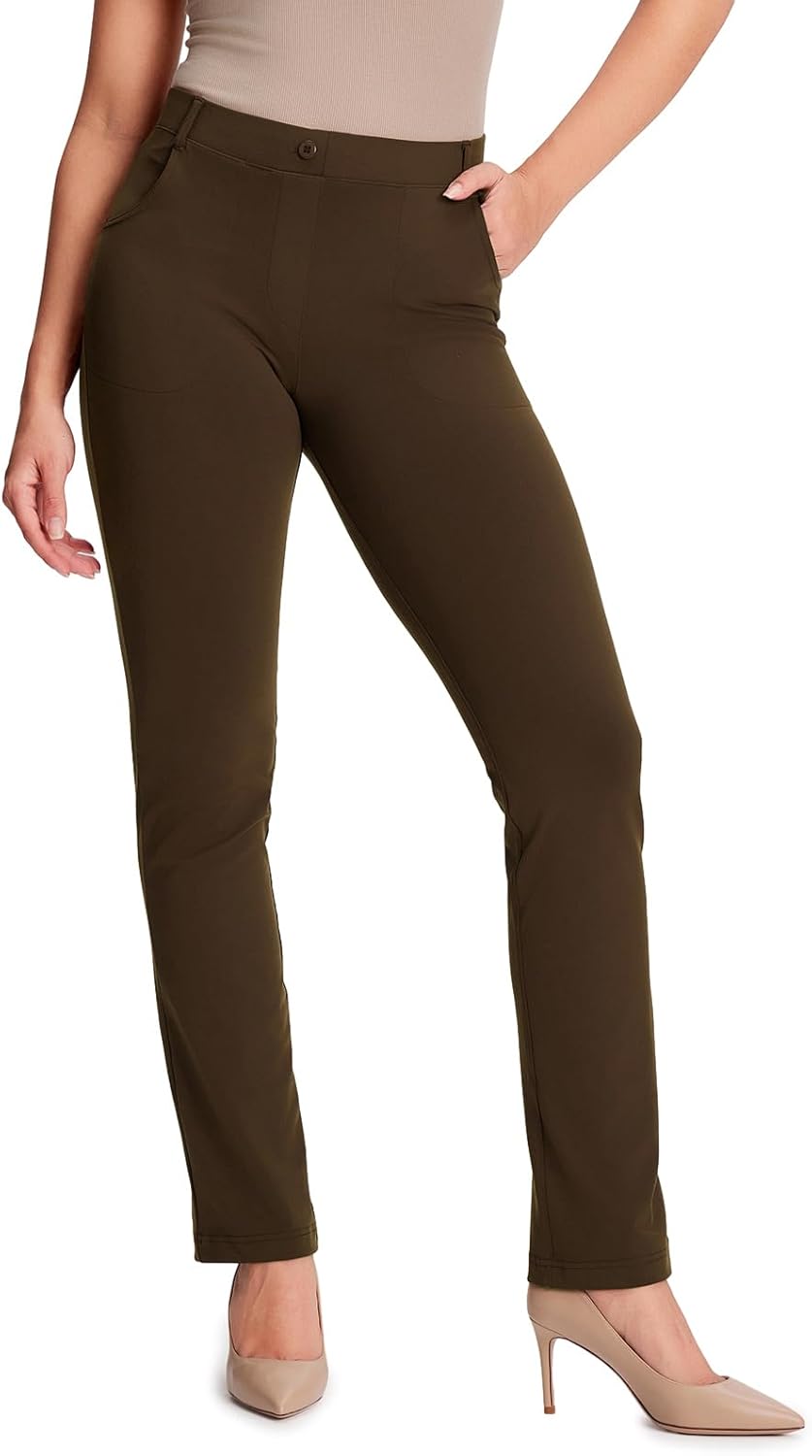 Yogipace,Belt Loops,Women's Petite/Regular/Tall Straight Leg Yoga Dress Pants