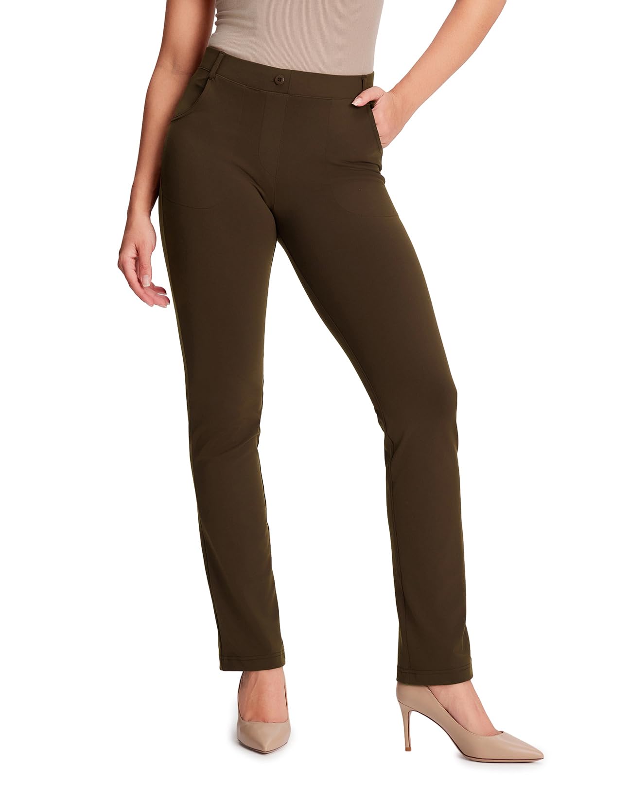 Yogipace,Belt Loops,Women's Petite/Regular/Tall Straight Leg Yoga Dress Pants