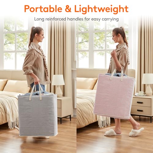 Image of Lifewit 2 Pack Laundry Basket 100L Each, Collapsible Clothes Hamper with Reinforced Handles, Freestanding Waterproof Design for Bedroom and Laundry Room, Grey&Pink 200L Total