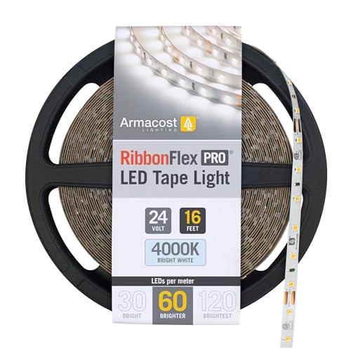 Armacost Lighting RibbonFlex Pro 24V White LED Strip Lights 60 LED/m, 4000K, 16.4 ft 155230