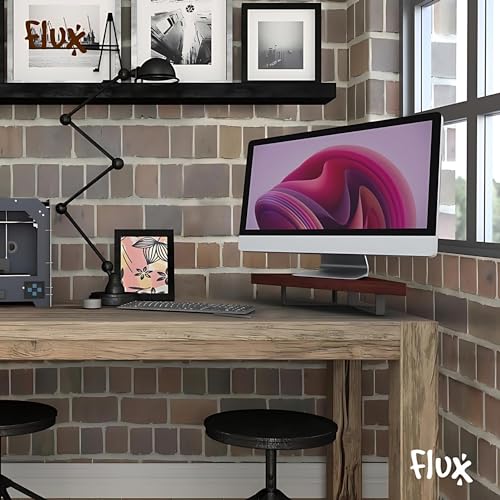 Image of flux Wooden Monitor Stand | Monitor Stand Riser | Laptop Stand | Pc Stand Wooden | Made for Corners ,Material: Particle Board & Metal 23 Inch Shelf size -(45 x 25 x 8.5 cm) (Triangular Rustic Red)