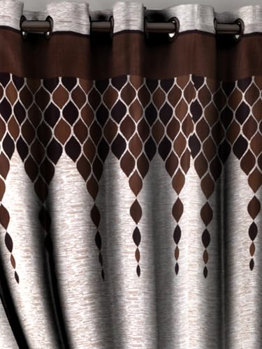 Image of Home Sizzler 2 Pieces Wave Panel Eyelet Polyester Semi- Transparent Door Curtains - 6 Feet, Brown