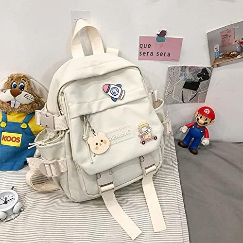 kawaii backpack girl school bag waterproof nylon with kawaii pendant cute pin mini backpack(white) - Image 4