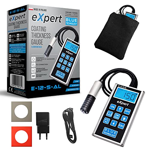 Blue Technology Schichtdickenmessgerät für auto E-12-S-AL eXpert | Lackmessgerät für Stahl & Alu-Karosserien | Lackdickenmessgerät erkennt Zink an der Karosserie | Lackmesser mit Messspeicher |Made EU