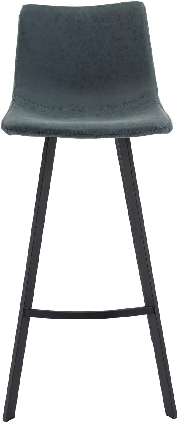 HomeStock Modern Bar Stools Set of 2 - Leather Upholstered Counter Height Stools with Footrest & Iron Legs