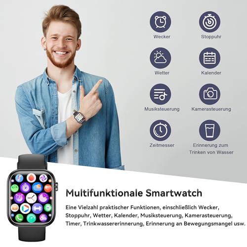 Smartwatch Damen Herren, 1.83" HD Fitness Tracker mit Schrittzähler/Blutdruckmessung/Pulsuhren/Telefonfunktion, Schlaftracker, 120+ Sportmodi, IP68 Wasserdicht Fitnessuhr&Sportuhr für Iphone Android 5