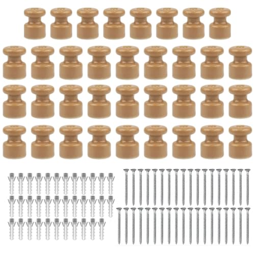 OASHISU 35 piezas aisladores para cables trenzados, aisladores de porcelana para instalación con cable trenzado textil, aislante de porcelana, Bronce brillante, Ø18 mm, aisladores de cerámica vintage