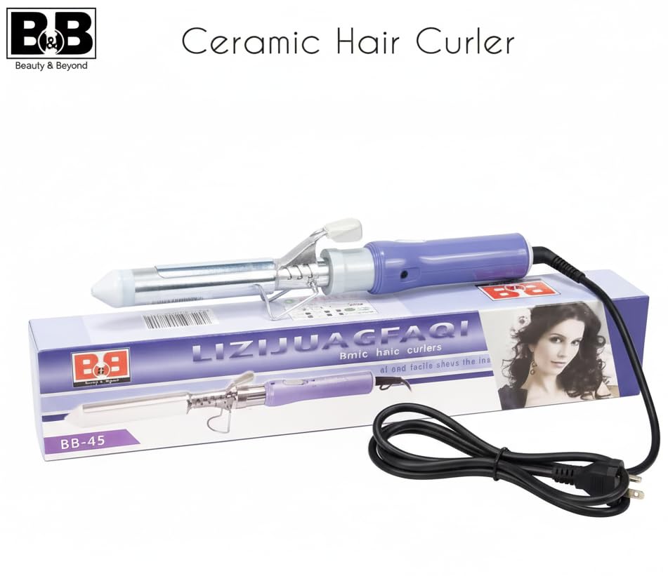 Image of BEAUTY 'n' BEYOND BB-45 Ceramic Hair Curler, Multiple Barrel Sizes 20-28mm, 360 Swivel Cord 2.5m, 110-240V, Purple