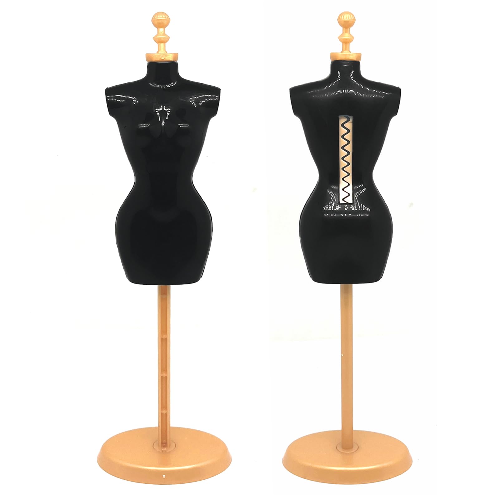 4pcs Mannequin Torso Dress with Base Stand,Mini Size Display Mannequin Body Stand,Female Dress Form Manikin(Black+Gold)