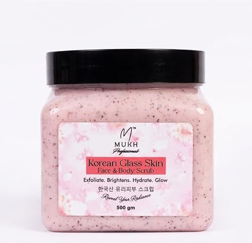 MUKH Professionals Korean Glass Skin Face &amp; Body Scrub | Creamy Exfoliator Infused with Rice Extracts for Even Skin Tone (...