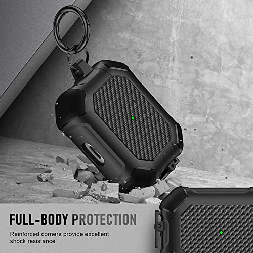 Image of Printme for AirPods Pro 2nd Generation Case 2022, Carbon Fiber Secure Lock Clip Full Body Shockproof Hard Shell Protective Case Cover with Keychain for Apple AirPod Pro 2 (Black)