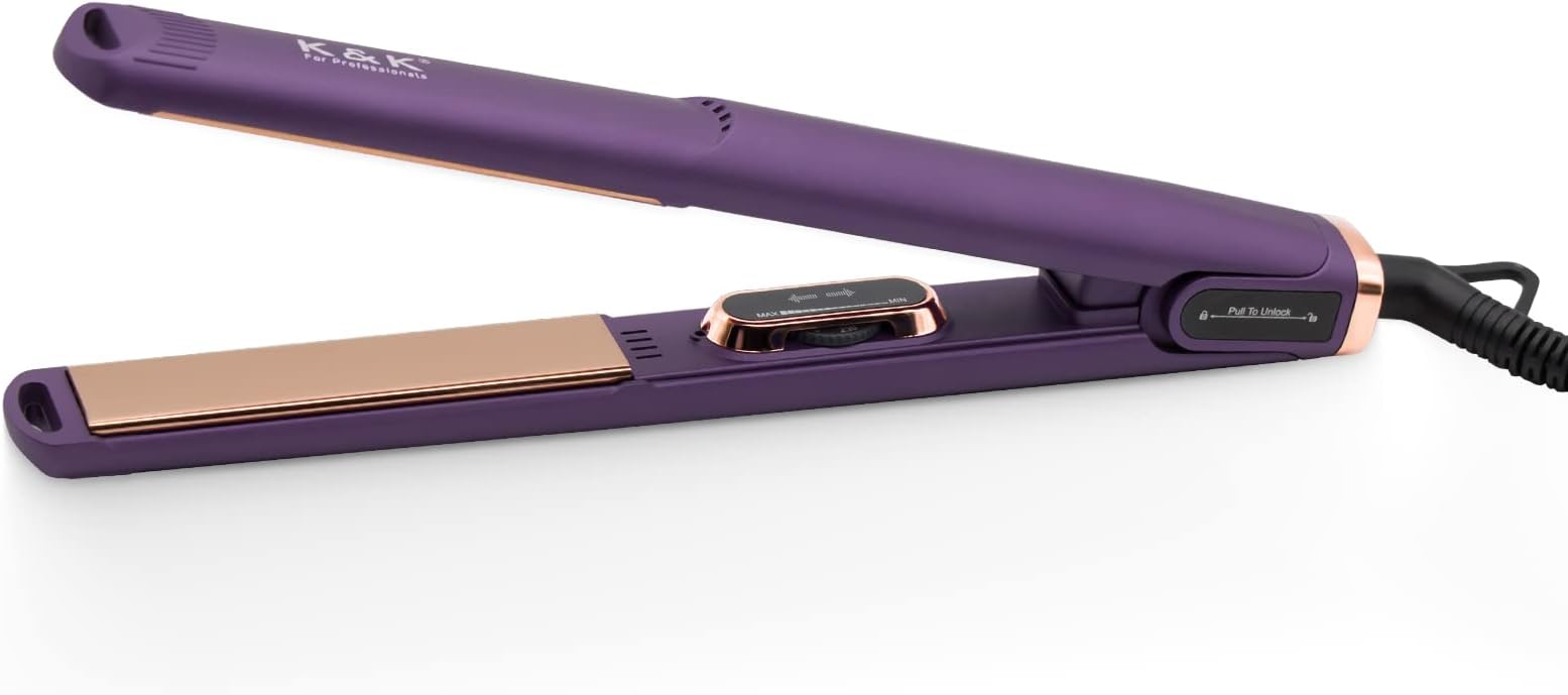 Titanium Hair Straighteners, Professional Design 2 in 1 Straightener and Curler, 1 Inch 150-230°C Adjustable Temperature Dual Voltage UK Plug Dual Voltage Flat Iron UK Plug