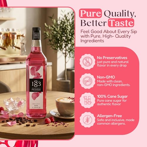 Image of 1883 Lavender, Rose, Hibiscus Syrups with Pumps (Floral Flavors) for Coffee & Drinks - 1 Liter Plastic Bottles (Pack of 3)