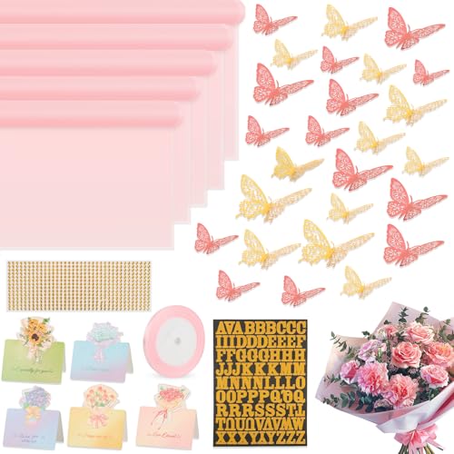 BESUPERT A Bundle of 260Pcs and 52Pcs Flower Bouquet Wrapping Paper Accessories Kit