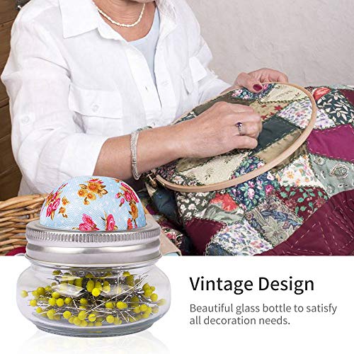 eZAKKA Sewing Needle Cushion Holder with Glass Bottle 200 Pieces Pearl Needles Quilting Pin Cushion Kit