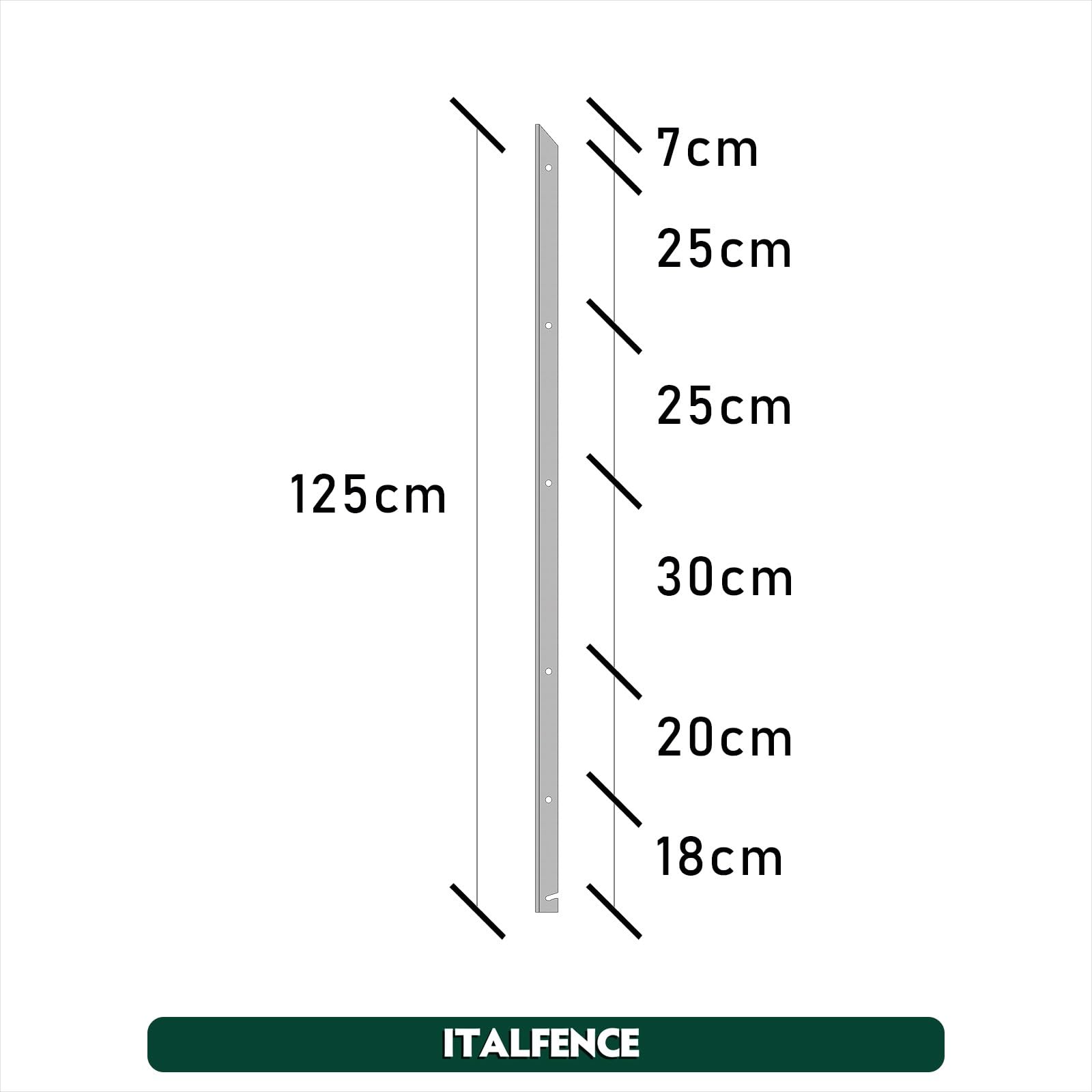 Piquet T H125cm 30x30x3mm pour clôture en fer galvanisé [10 pièces]