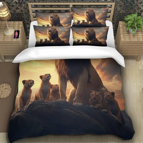 Housse de couette lion 3D infroissable en microfibre douce avec fermeture éclair
