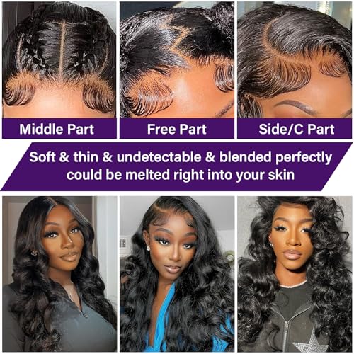 13x6 Lace Front Wigs Human Hair Body Wave HD Transparent Lace Frontal Wig 180 Density Glueless Lace Front Wig Pre Plucked with Baby Hair Wigs for Black Women(30 Inch,Natural Color)