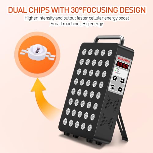 Image of Red Light Therapy Panel 5 Wavelength 40 Dual Chip High-Efficiency LEDs 630+660+810+830+850nm Red and Near Infrared Lamp Therapy Device 60W Timer & Stand for Body Pain Relief Face Skin Health