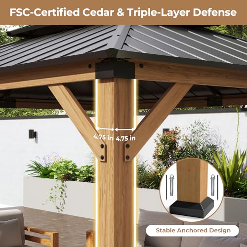 Jocoevol 12\' X 16\' Wood Gazebo Hardtop Outdoor Permanent Pavilion with Double Galvanized Steel Roof Snow Support, Wind Resistance for Backyard Garden, Lawns, Patio - Thumbnail 4