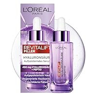 L'Oréal Paris Aufpolsterndes Serum, gegen Falten, für jugendlich und praller aussehende Haut [mit Hyaluronsäure und Peptid], Gesichtsserum, Revitalift Filler, 1 x 30ml