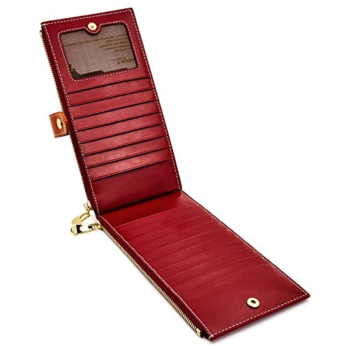 Image of ANDOILT Women's Genuine Leather Wallet RFID Blocking Credit Card Holder Zipper Purse Cell Phone Handbag