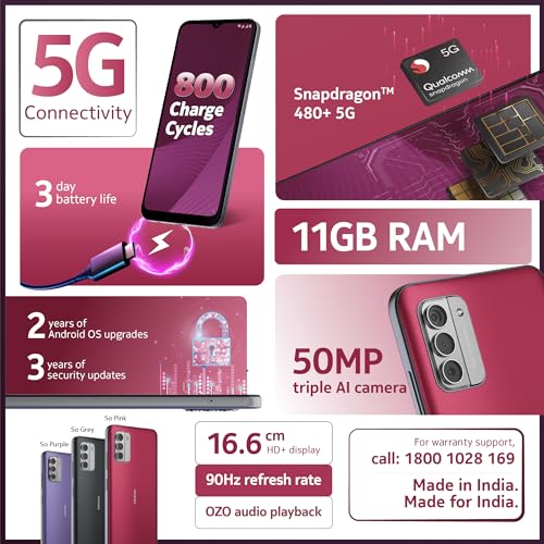 Image of Nokia G42 5G|Snapdragon 480+ 5G|50Mp Triple Ai Camera|11Gb Ram(6Gb Ram + 5Gb Virtual Ram)|128Gb Storage|5000Mah Battery|2 Years Android Upgrades|20W Fast Charger Included|So Pink
