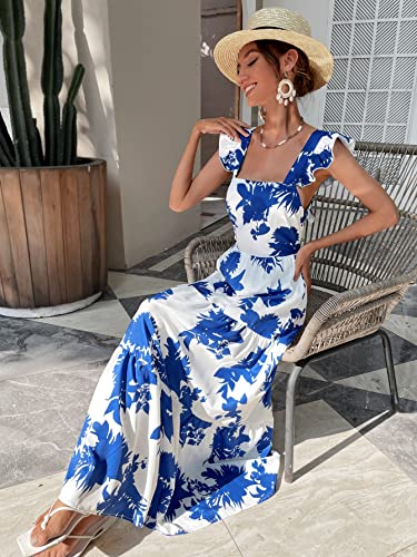 Image of Floerns Women's Tropical Floral Plunging V Neck Tie Open Back Summer Short Dress