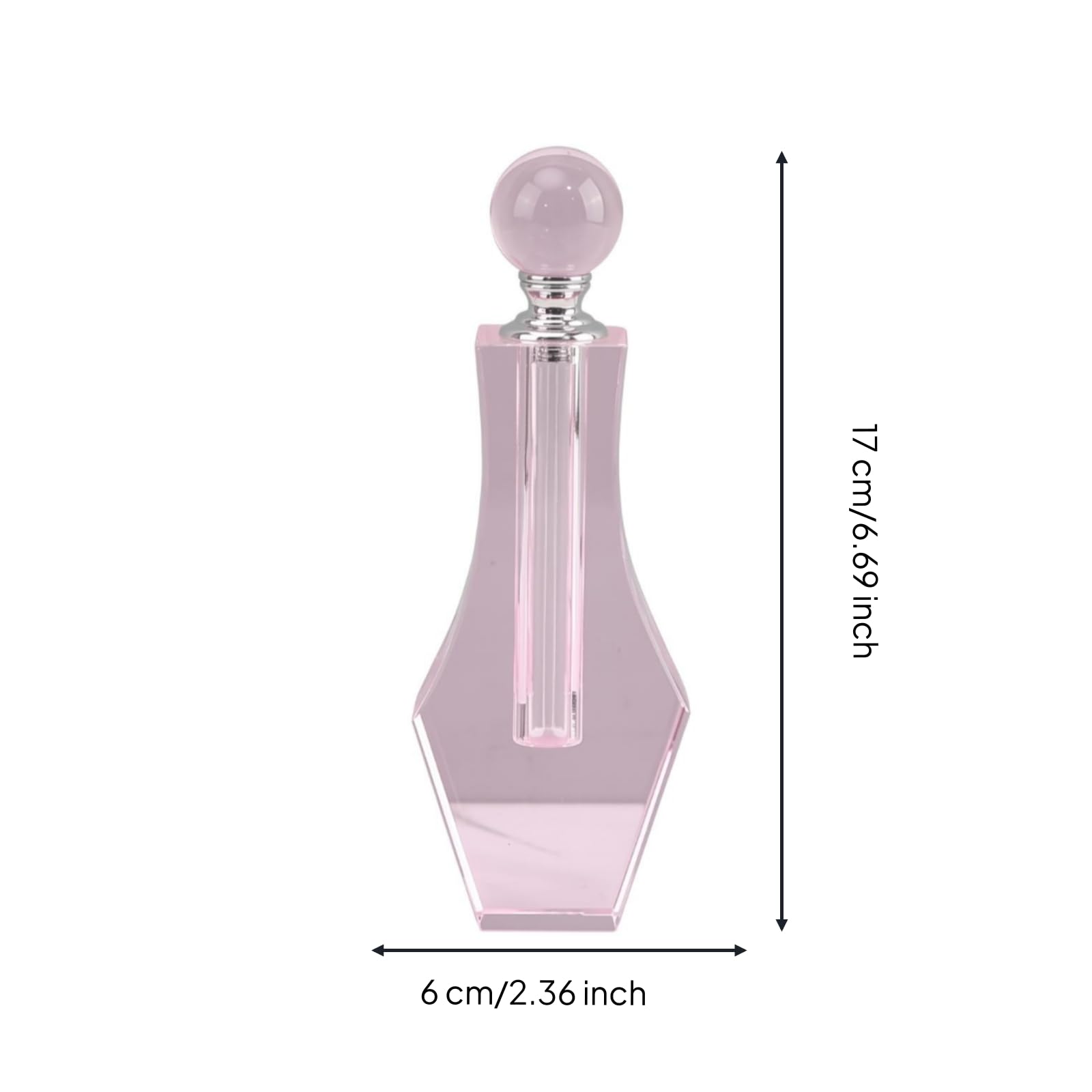 Kristall Parfümflasche Duftflakon Deko Flakon Ornament Kristalloptik mit Schlankem Hals Und Kugelstopfen aus Kristall für Kommode Couchtisch, Rosa, Mittel 6 3 17cm
