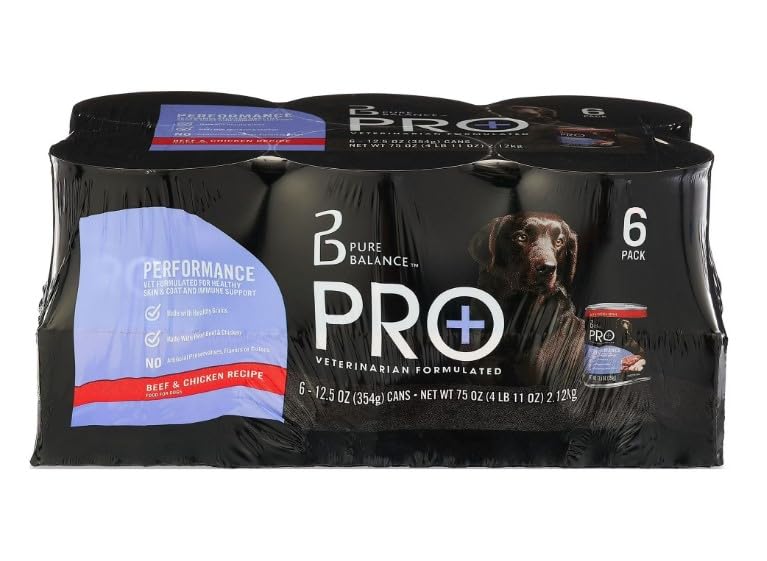 (6 Pack) ~ Pure Balance Pro+ Performance Beef & Chicken Recipe Wet Dog Food, No Artificial Preservatives, Artificial Colors, Or Artificial Flavors ~ 12.5 Oz Cans.
